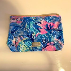 Lilly Pulitzer pvc plastic pouch, celestial blue seek and sea